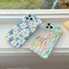 Carina Custodia per Telefono con Fiori 3D ad Acquerello Plissettata e Arricciata Per iPhone 15 14 13 Pro Max 11 12 Pro Max Cover Luminosa Floreale Antiurto
