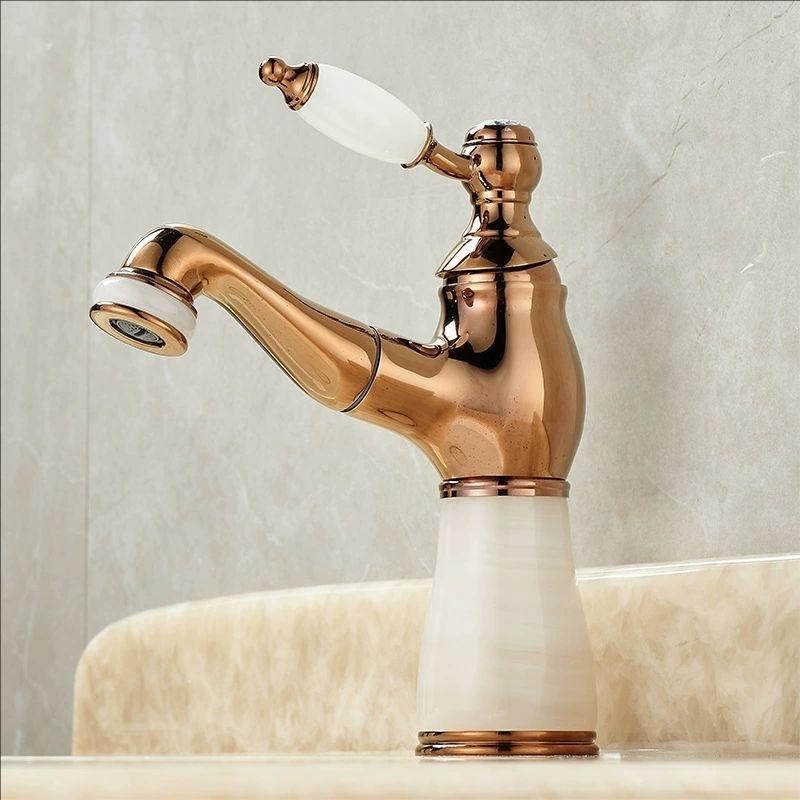 Rose Gold Bathroom Basin Faucets Jade Washroom Basin Sink Tap Mixer Hot Cold Faucet Pull Out Sink Faucet