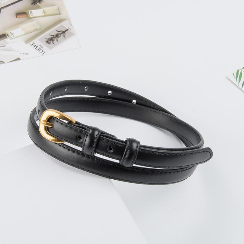 Genuine Leather Women's Thin Belt Cowhide Retro Women's Korean Style Simple Hong Kong Style Ins Style Jeans Women's Belt