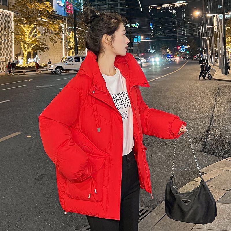 

Повседневное свободное хлопковое пальто для женщин — большой размер и тепло в корейском стиле XXXL красный