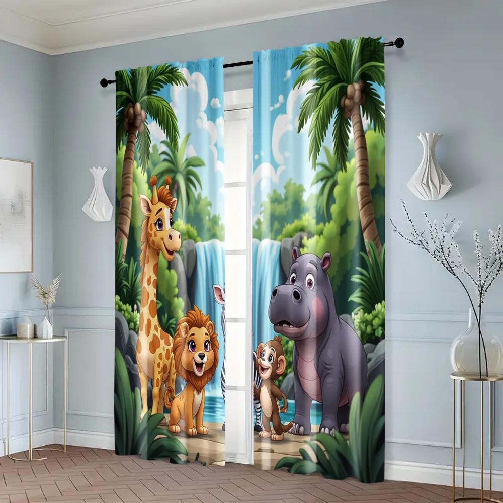 2 st   Moderna Gardiner Djungelsafari Polyester Vävda (utan spö) Festligt för Vardagsrum   Sovrum   Kök   Matsal