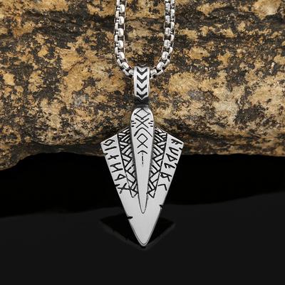 Men's Personality Titanium Steel Necklace Stainless Steel Viking Arrow Double Sided Pendant Sweater Chain