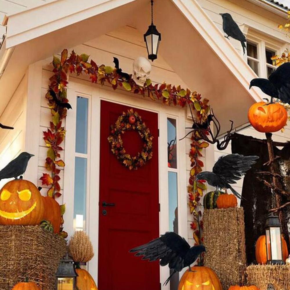 5Pcs Halloween Crow Decorations Realistic Handmade Feather For Home Decorations