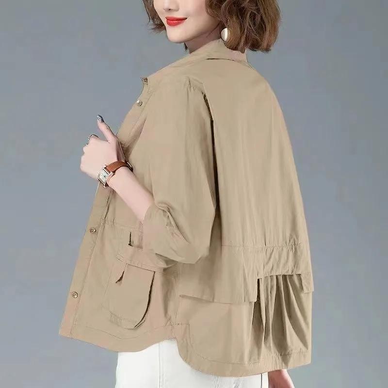 Spring Autumn Female Korean Thin Style Leisure Cardigan Jacket Cotton Windbreaker Coat Mom's Costume Loose Short Blouse Jacket