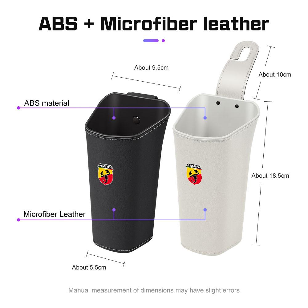 For Abarth 695 595 500 600e 124 500C 124 125 Leather Car Door Water Cup Holder Backrest Hanging Storage Box Waterproof Trash Can