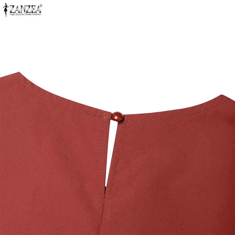 ZANZEA Women Casual Round Neck Solid Color Half Sleeve Dress