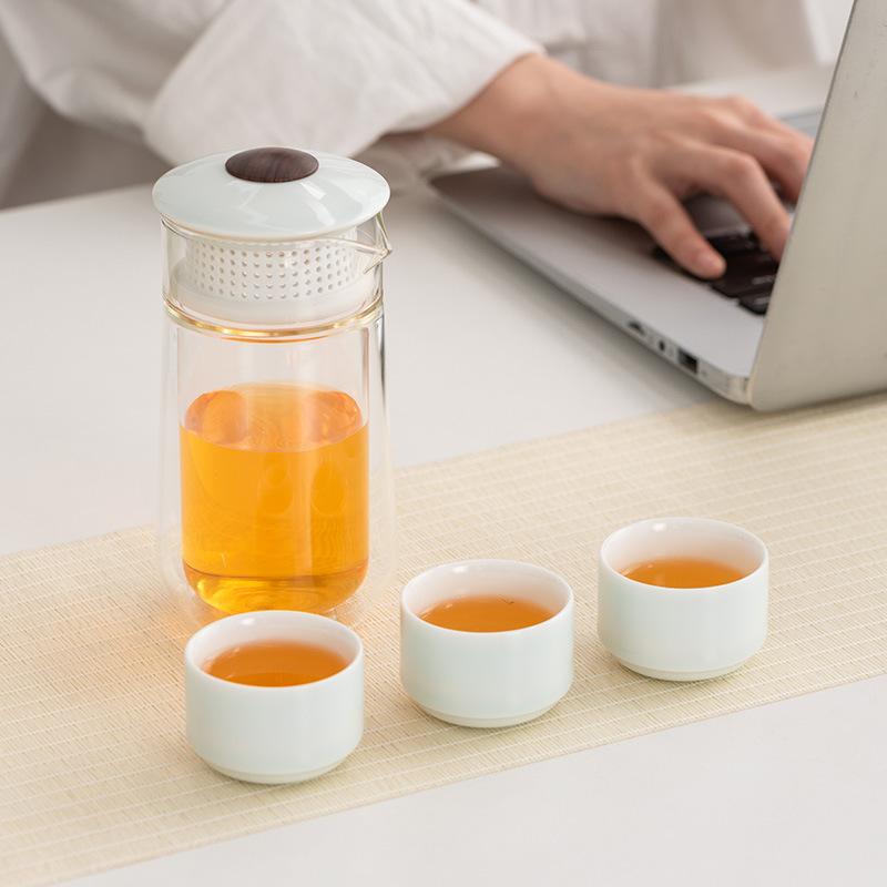 Yunde travel tea set ceramic one pot three cups event celebration souvenir high-end tea set outdoor tea maker