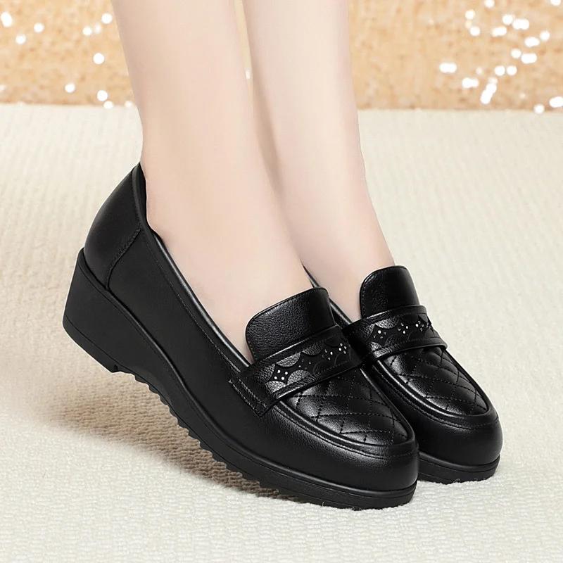 Fashion Retro Black Loafers Shoe For Women Spring New Comfort Soft Leather Low Heel Single Shoe British Round Head Shoes