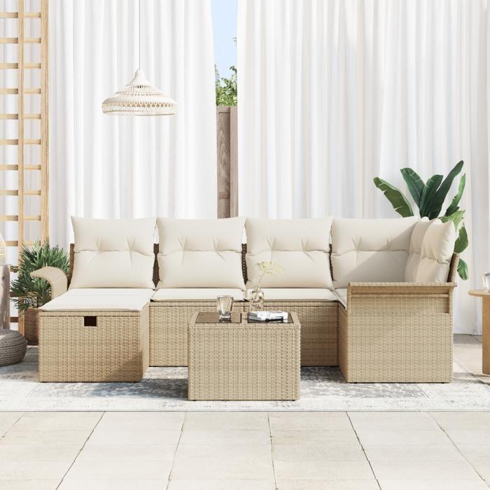 VidaXL Ensemble de 7 Pièces de Canapé de Jardin avec Coussins Beige en Rattan 3358890