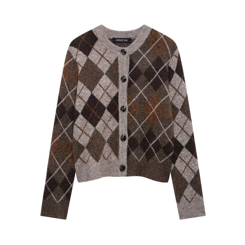 Kaslead New Arrival Women's Clothing Fashion Style Diamond Pattern Long Sleeves Round Neck Knitting Outwear 2756124
