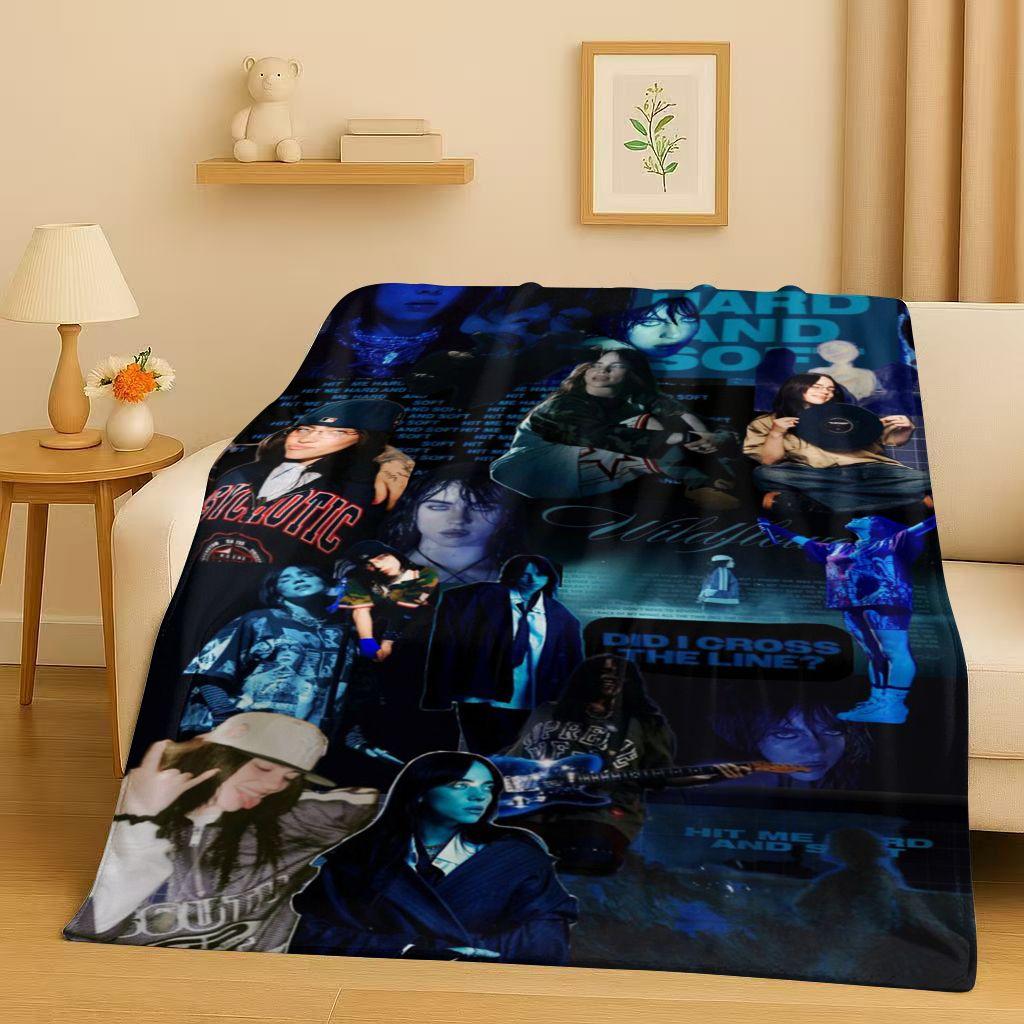 3D Billie Eilish Hit Me Hard and Soft Singer Flannel Blanket,Ultra Soft Warm Plush Throw for Home Bedroom Bed Sofa Cover Kids