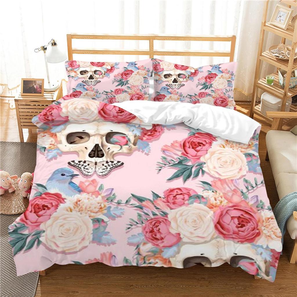 3D Skull Printing Duvet Cover Set Skull Pattern Bedspread Luxury Quilt Cover Bed Set with Pillowcase Man Single Size Bed Clothes