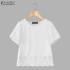 ZANZEA Women Casual Round Neck Solid Color Short Sleeve T-Shirt