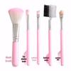 Pink 5-Piece Makeup Brush Set: Portable Brushes for Blush, Foundation, Eyeshadow, and Eyebrows