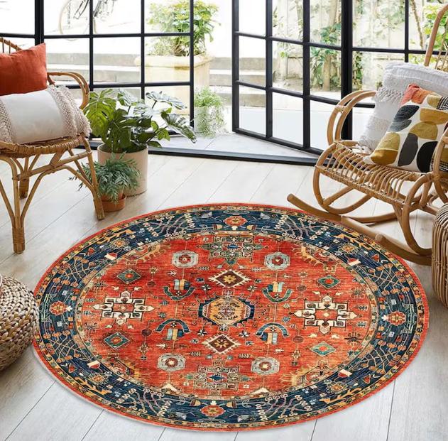 

Vintage Style Round Rug Antique Look Teppich Washable Non-Slip Round Area Rug Turkish Distressed Large Rug Rugs for Living Room 80cm x 80cm