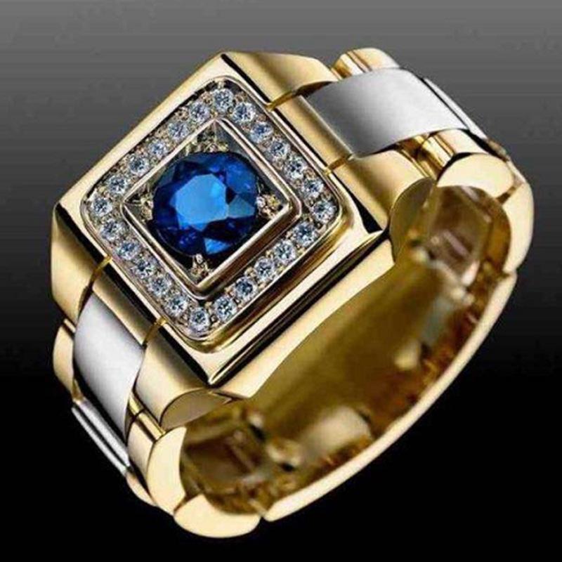 Personality Fashion Domineering Luxury Sparkle Square-cut Cubic Zircon Octagon Ring for Men Hip-hop Personality Finger Jewelry