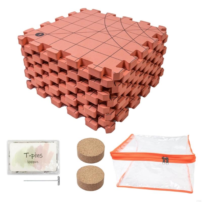 9Pcs Knit Blocking Board 32x32cm Knitting Blocking Foam Pad with 100Pcs 38mm T Pin ffor Granny Squares Making J0MC