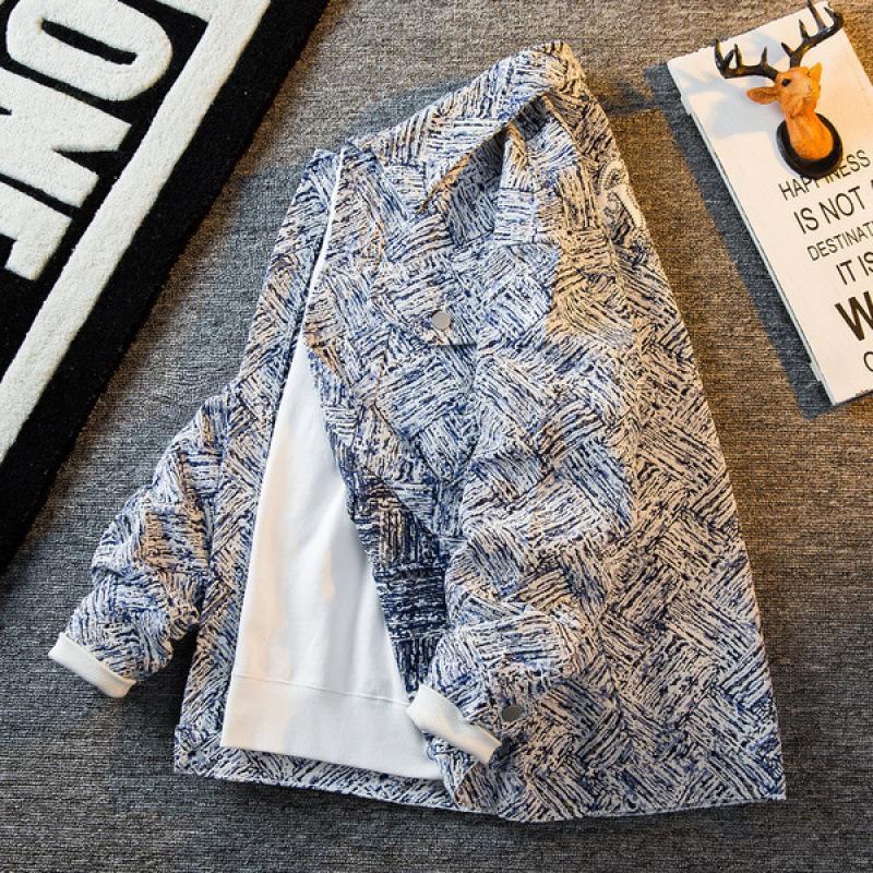 

Мужская клетчатая вышитая надпись Small Fragrant Casual Jacket Мужская уличная красивая джинсовая куртка High Street Top 3XL