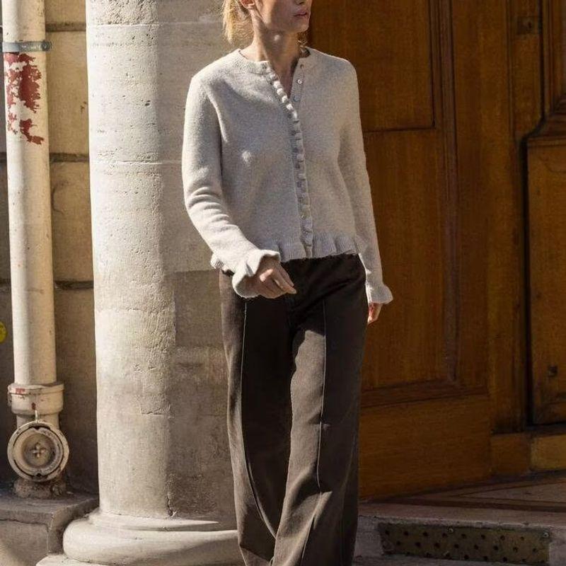 Za Autumn New Women Clothes 2025 Western Style Long Sleeve Laminated Decorative Knitted Outerwear 2756/115/711