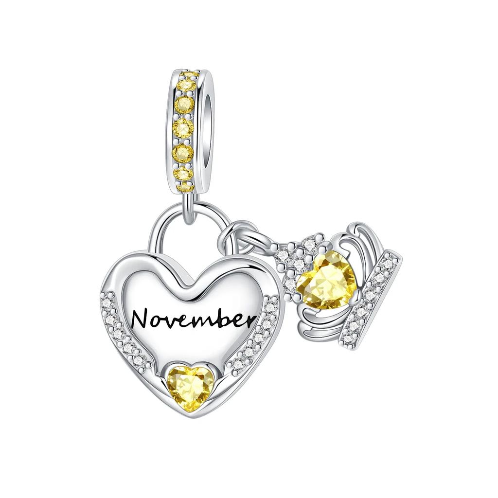 925  Silver January-December Birthday Stone Love Zircon Pendant Bead Fit Charms Necklace Bracelet Women Jewelry DIY Gift
