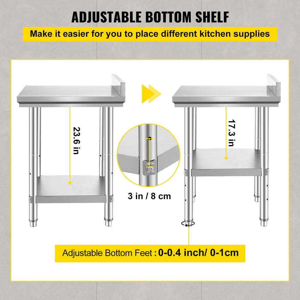 SucceBuy Kitchen Work Bench Commercial Catering Table Worktable with Undershelf Stainless Steel 330LBS 286LBS for Restaurant