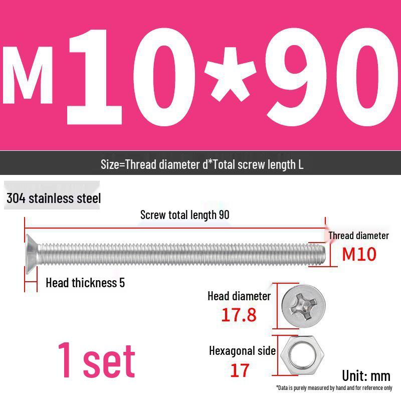 304 Stainless Steel Extra Long Phillips Flat Head Screws and Nuts Set (2M, 3M, 4M)