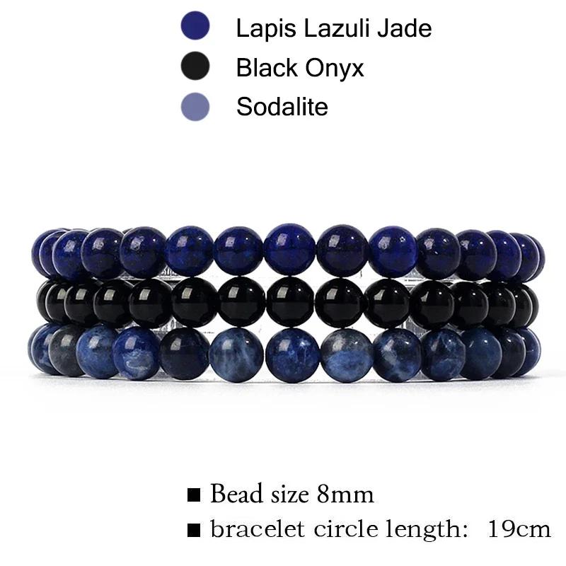 kirykle Natural Stone Bracelet Sets 3Pcs/set Obsidian Hematite Tiger Eye Beads Bracelets Men for Health Protection Soul Jewelry