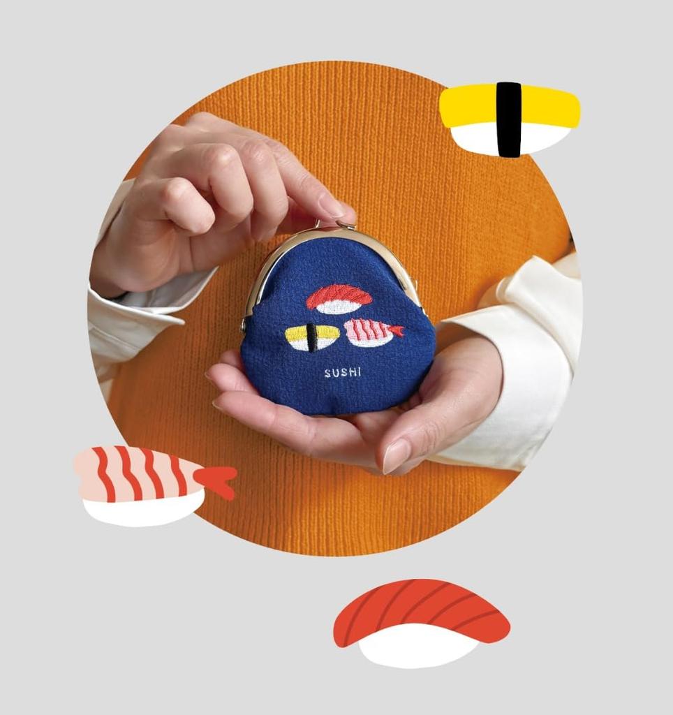 Decor Corporation Souvenir Nippon Bestickte Falttasche mit D1 H11 Sushi, Größe ca.. W8.8 JP-29480