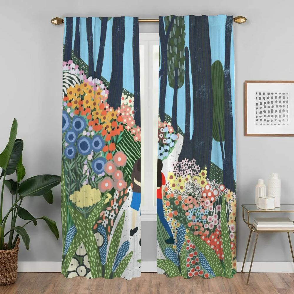 Window Curtain for Room 2 Panel Italian Art Blackout Curtains Tulle for Bedroom Halloween Decoration Shades Partition Living