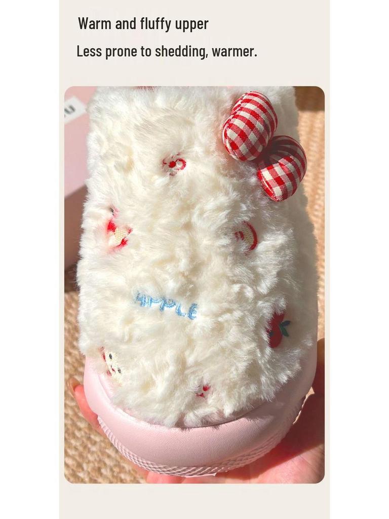 Damen Winter Baumwollpantoffeln mit dicker Sohle: Süße Schleife, Flauschig, Warm, Rutschfest, Höhenverstärkend