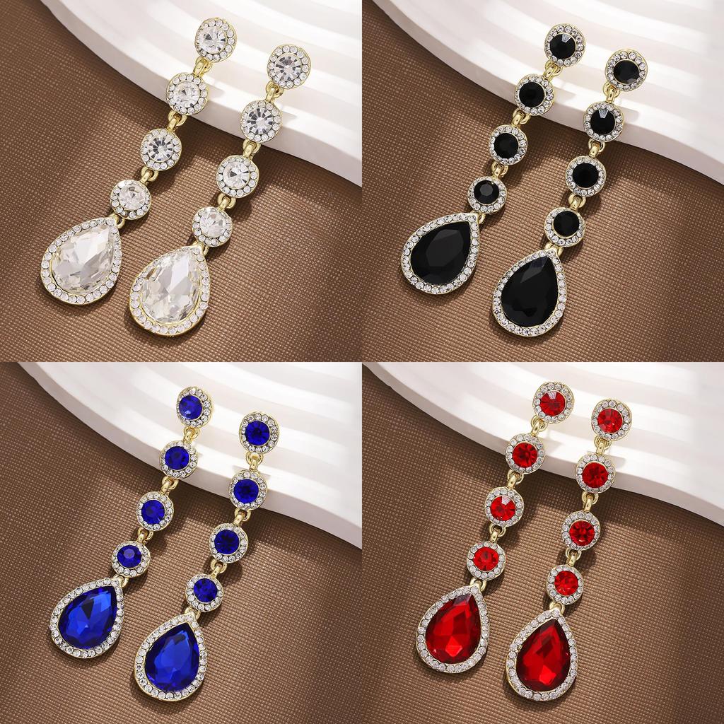 Boucles d'oreilles Goutte d'eau Style Français Vintage pour Femmes avec Détails Strass pour Soirée