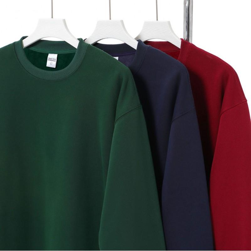 Mens Oversized Heavyweight 450g Fleece-Lined Crewneck Sweatshirt Loose Fit Drop Shoulder Solid Color American Style