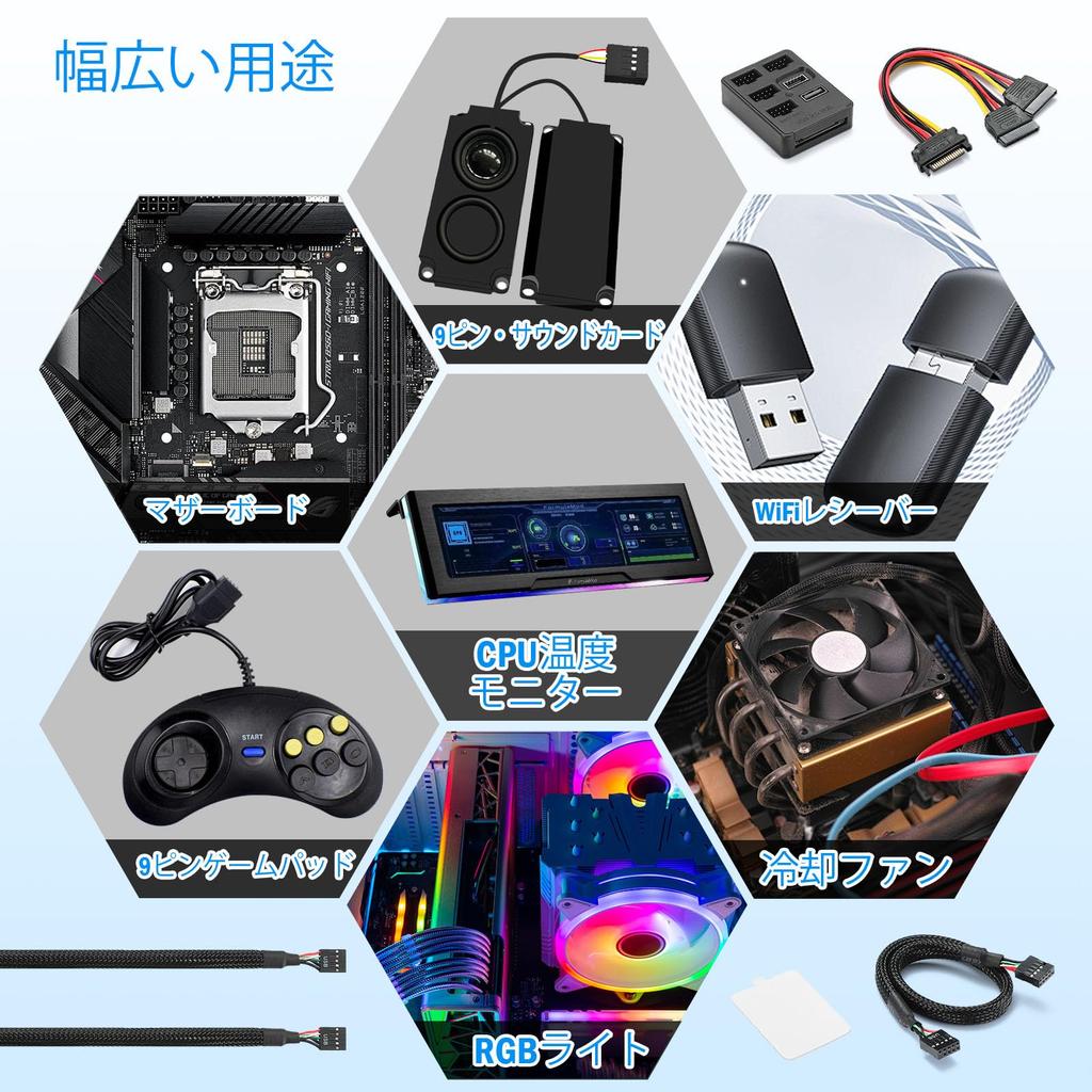 Internal USB Interface Splitter for To USB Gen 1 Interface 5-port Hub, 9-pin 2.0 Motherboard, 2.0 3.2 Adapter.