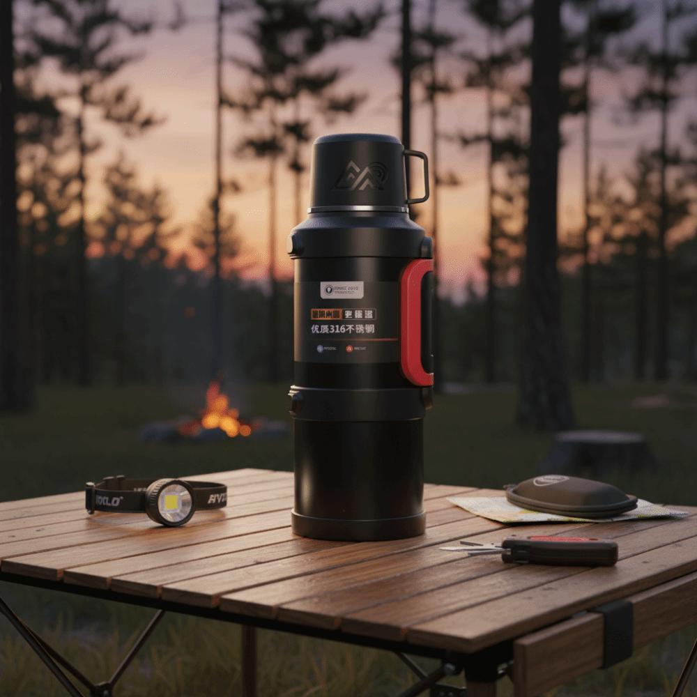 316 Edelstahl Reise Thermoskanne Große Kapazität mit Teefilter Thermobecher Klappbarer Griff Auslaufsicher