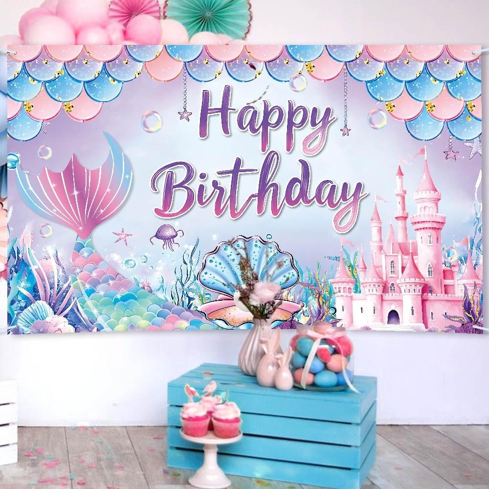 Mermaid Themed Print Design Birthday Decoration Background Cloth For Party Kids