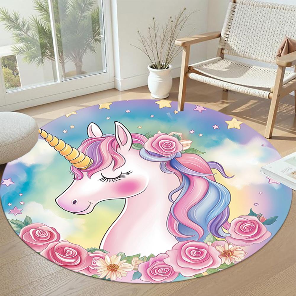 Unicorn5 Round Area Rug Design for Kitchen Foyer Hallway Study room Anti-slip Round Rug Decorate Offices Perfect Gift for Friends Family