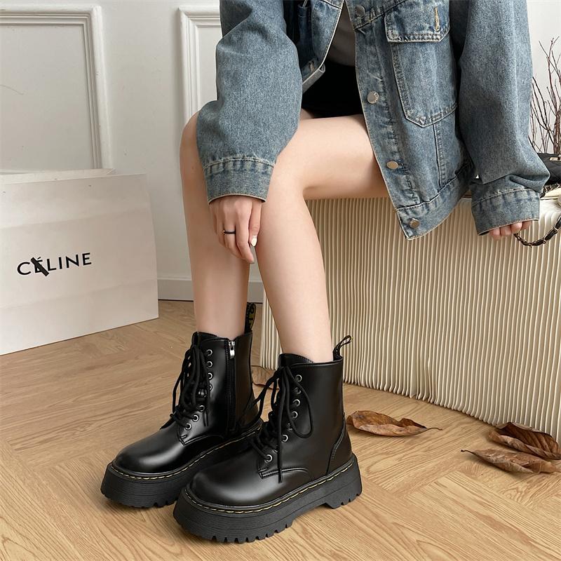 Neue Stiefel für Damen Mode Lässig Knöchel-Stiefeletten Klassisch Schwarz Punk Gothic Stiefel Hochwertiges Leder Kurzer Stiefel Stiefeletten Damen