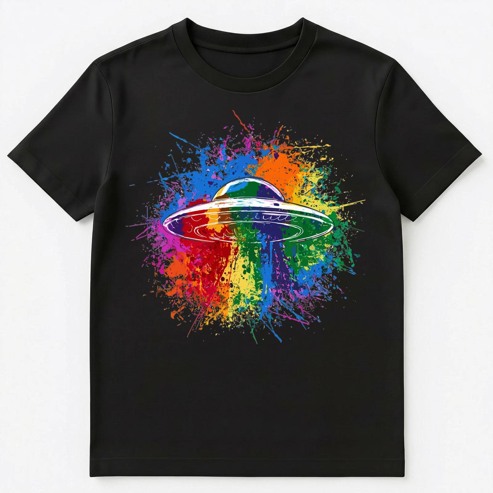 

Colorful Paint Splash Alien Ufo Extraterrestrial Art Graphic Unisex T-Shirt S