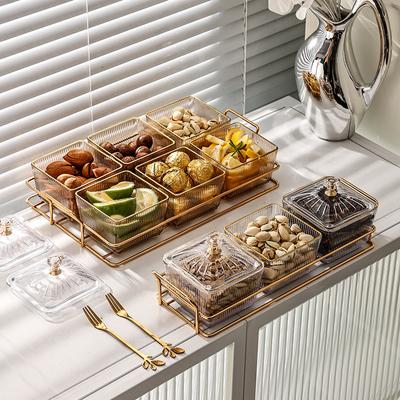 Dried Fruit Salad Plate Snack Dishes Transparent Square Dessert Jar Dish Grid Food Storage Preserved Tray Box Lid Bowl Tableware