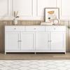 Buffet Bas - TANANT - Moderne - 4 Portes - 3 Tiroirs - Blanc Et Bois