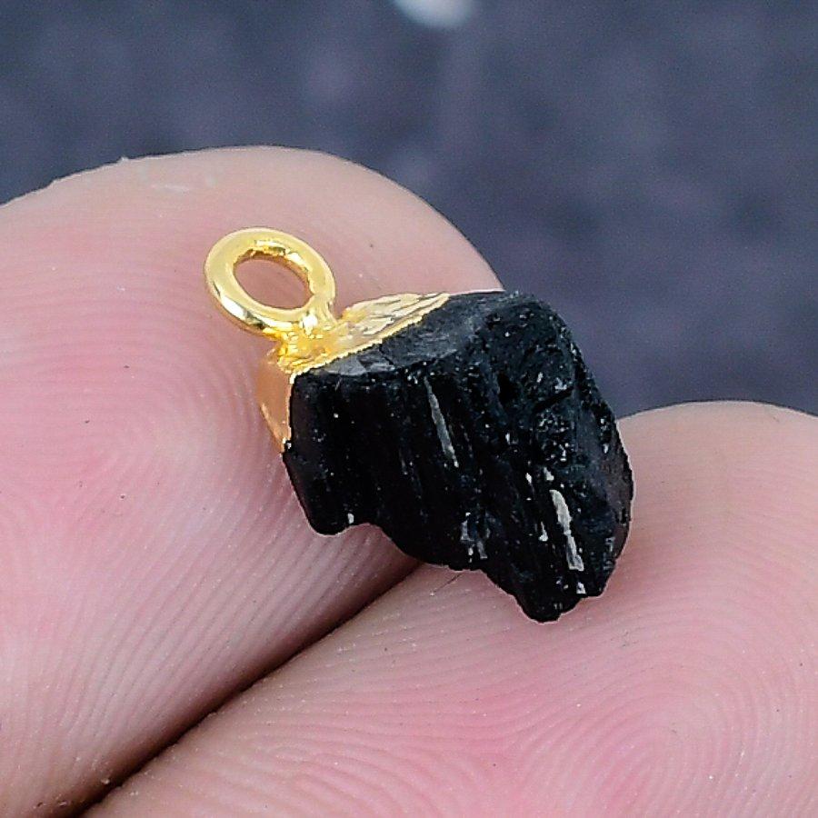 Black Tourmaline Rough Gemstone 925 Sterling Silver Jewelry Pendant 0.59"