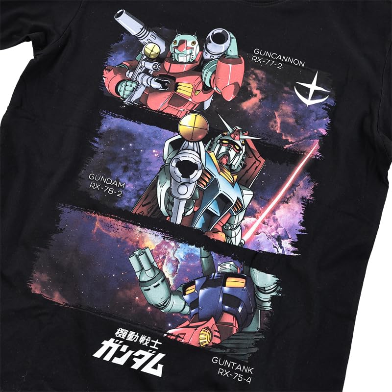 [EVERSOUL] Mobile Suit Gundam T-Shirt Short Sleeve RX-78-4 Amuro Char Zaku Guncannon Guntank Anime Character Goods Z'Gok Zeong Men's Black L Size [Par