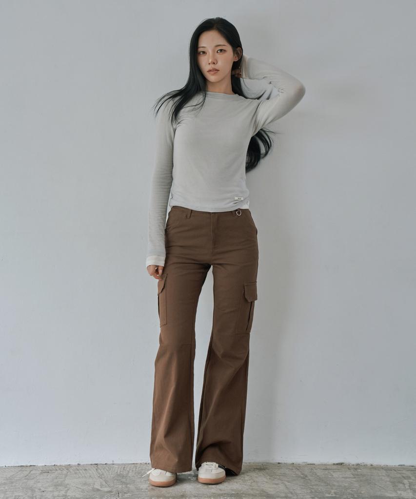 WAARFORWOMAN W1154 D-Ring Cargo Bootcut Pants_Brown