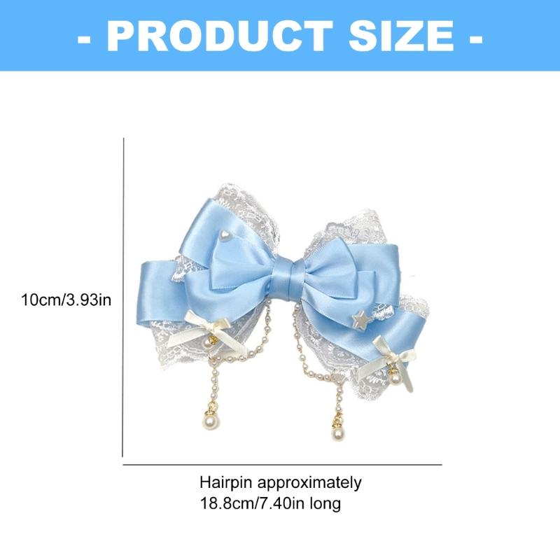 Elegante Fermaglio per Capelli con Fiocchi Grandi in Stile Anime con Frange di Perle Finte Fermaglio alla Moda per Tea Party e Servizi Fotografici