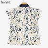 ZANZEA Women Turn Down Collar Loose Summer Short Sleeve Print Blouse