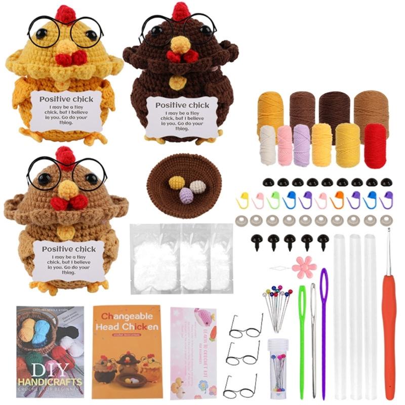 

Animal Crochet Kits Chick Crochet Yarn Set Crochet Needle Crochet Starter Kits with Stitching Markers Push Pin Thread 1