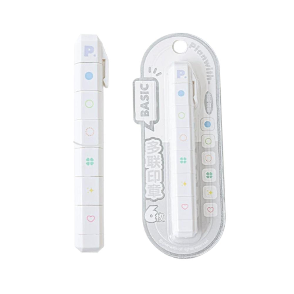 

6pcs Kawaii Planner Stamp Set Pen-Shaped Detachable Ink Stamps for To-Do List Diary Travel Heart Icons Journal Decor