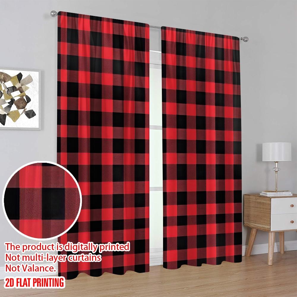 2pcs Scene Curtains Fashion Buffalo Checks Pattern Retro Style Durable Polyester,Without Electricity Birthday Party for