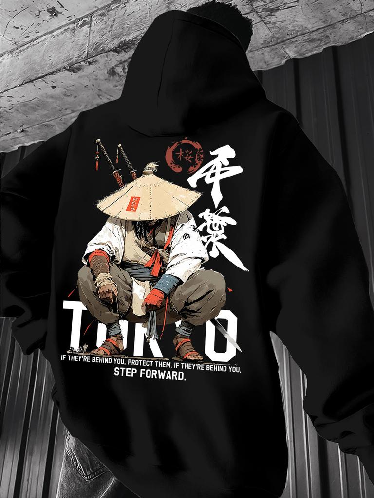 Mikina s kapucí ve stylu japonského Ronina Kendo Samuraje, Potiskovaná mikina, Trendy pouliční styl, Retro a univerzální, Nezbytný kousek na podzim