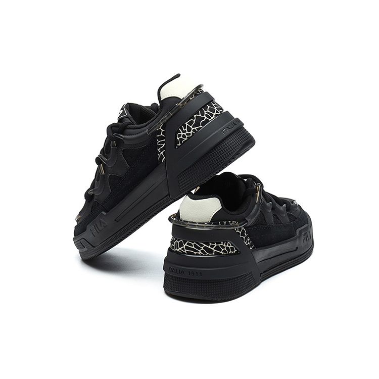 FILA Salto Crackle Leather Low-Top Retro Basketball Shoes Women sneaker Black F12W141225FBK